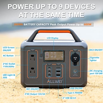 ALLWEI 300W Portable Power Station for Outdoor Adventures