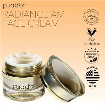 PURA D'OR 1.7 Oz Radiant Glow AM Face Cream - Methylene Blue, Polyphenols, Flavonoids, Apple Stem Cell Extract - Aloe Vera Base Anti-Aging Morning Moisturizer - Daily Facial Treatment For Women & Men