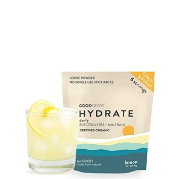 GOODONYA Organic Hydration Electrolyte Powder | Lemon Flavor with Coconut Water & Magnesium | Low Su...