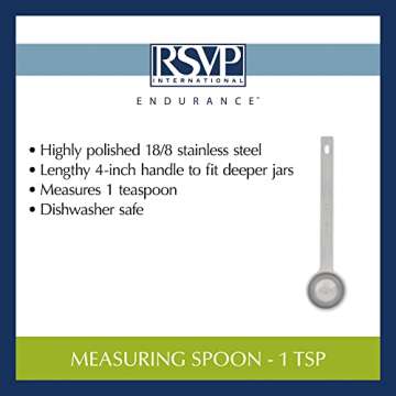 RSVP International Endurance Kitchen Collection Open Stock Measuring Spoon, Stainless Steel, Dishwasher Safe, 1-Teaspoon