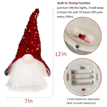 Juegoal 12" Lighted Christmas Gnome Holiday Decoration
