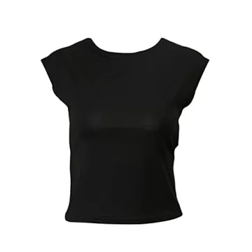 Women Backless T-Shirt Y2k Short Sleeve Crew Neck Crop Tee Top Open Back Slim Fit Blouse Tops(A Black,Small)