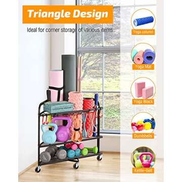 PLKOW Yoga Mat Storage Rack - Premium Home Gym Organizer with Durable Design and Wheels