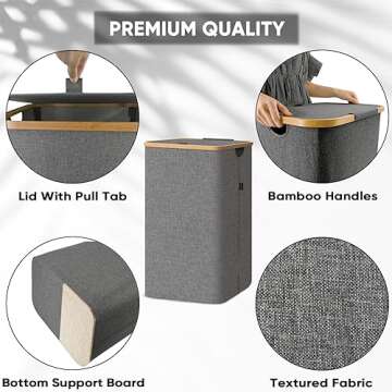 BALEINE Laundry Hamper with Lid, Tall Laundry Baskets with Bamboo Pull Handles, Large Laundry Bin with Internal Support (26 Gal/100L, Black)
