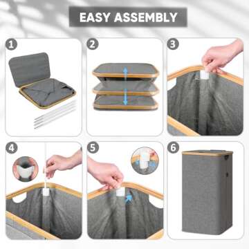 BALEINE Laundry Hamper with Lid, Tall Laundry Baskets with Bamboo Pull Handles, Large Laundry Bin with Internal Support (26 Gal/100L, Black)