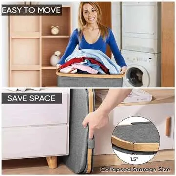 BALEINE Laundry Hamper with Lid, Tall Laundry Baskets with Bamboo Pull Handles, Large Laundry Bin with Internal Support (26 Gal/100L, Black)