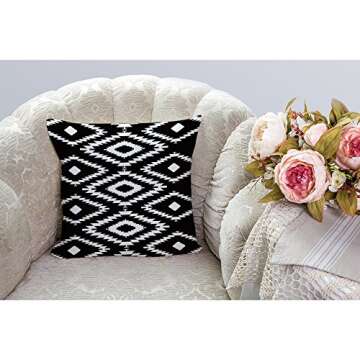 HGOD DESIGNS Throw Pillow Case Black and White Cotton Linen Square Cushion Cover Standard Pillowcase...
