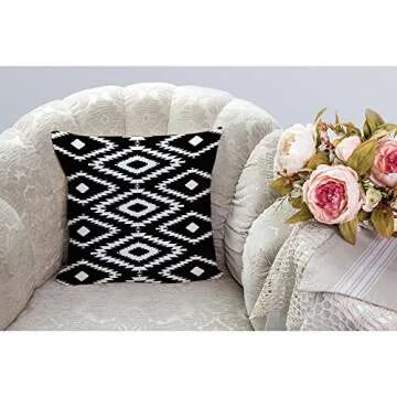 HGOD DESIGNS Throw Pillow Case Black and White Cotton Linen Square Cushion Cover Standard Pillowcase...