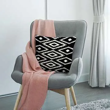 HGOD DESIGNS Throw Pillow Case Black and White Cotton Linen Square Cushion Cover Standard Pillowcase for Men Women Home Decorative Sofa Armchair Bedroom Livingroom 18 x 18 inch
