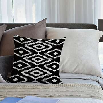 HGOD DESIGNS Throw Pillow Case Black and White Cotton Linen Square Cushion Cover Standard Pillowcase for Men Women Home Decorative Sofa Armchair Bedroom Livingroom 18 x 18 inch