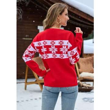 VIISHOW Women Ugly Christmas SweatersFall Sweaters Round Neck Cute Winter Pullover Sweaters for Women Trendy 2024,Christmas Snowflake Red,Small
