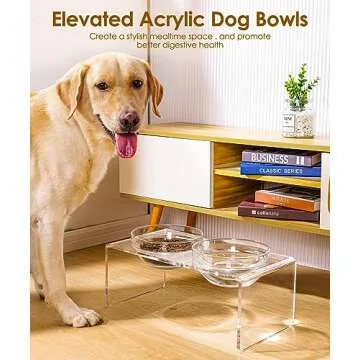 Acrylic Elevated Dog Cat Bowls Pet Feeder Double Bowl Raised Stand Comes with 2 Removable Glass Bowls and 2 Stainless Steel Bowls.Perfect for Large Dogs, 7.2" Tall