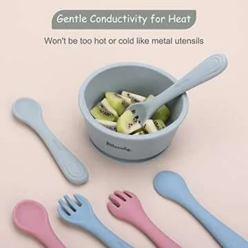 Silicone Toddler Fork Spoon Set for 1 Year+, Soft kid Training Utensils for Self-feeding, Food Grade Silicone Baby Cutlery, Dishwasher Safe and BPA Free Set of 6 - Dilovely