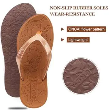 ONCAI Flip Flops For Women Yoga Mat Non-Slip Womens Flip Flops Thong Sandals Summer Beach Slippers With Arch Support Lightweight EVA Sole Khaki Size 8