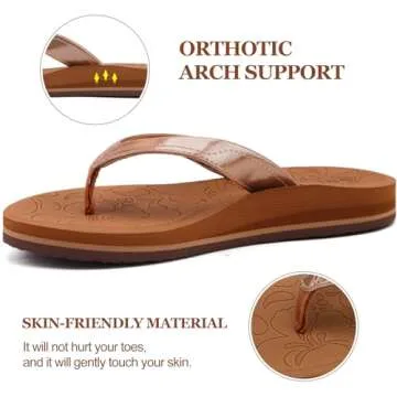 ONCAI Flip Flops For Women Yoga Mat Non-Slip Womens Flip Flops Thong Sandals Summer Beach Slippers With Arch Support Lightweight EVA Sole Khaki Size 8