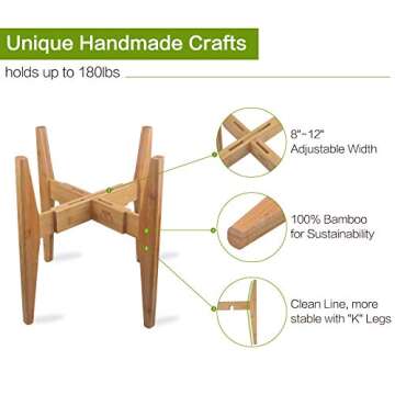 X-cosrack Adjustable Plant Stand Mid Century Wood Modern Flower Potted Holder Rack for Indoor Outdoor, Fit 8'' to 12'' Planter(Plant and Pot Not Included)