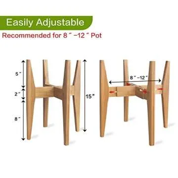 X-cosrack Adjustable Plant Stand Mid Century Wood Modern Flower Potted Holder Rack for Indoor Outdoor, Fit 8'' to 12'' Planter(Plant and Pot Not Included)