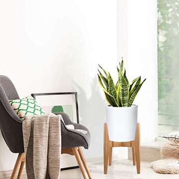 X-cosrack Adjustable Plant Stand Mid Century Wood Modern Flower Potted Holder Rack for Indoor Outdoor, Fit 8'' to 12'' Planter(Plant and Pot Not Included)