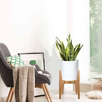 X-cosrack Adjustable Plant Stand Mid Century Wood Modern Flower Potted Holder Rack for Indoor Outdoor, Fit 8'' to 12'' Planter(Plant and Pot Not Included)