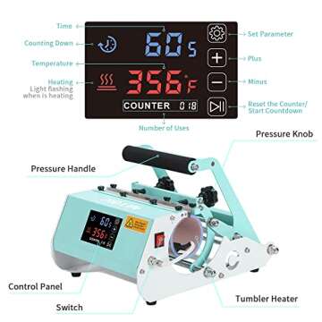 PYD Life 110 V Tumbler Heat Press Machine 30 OZ 20 OZ Mint Green Touch Screen for Sublimation Blanks Skinny Tumblers Mugs Cups Water Bottles,for Install 40 OZ Tumbler Press Attachment