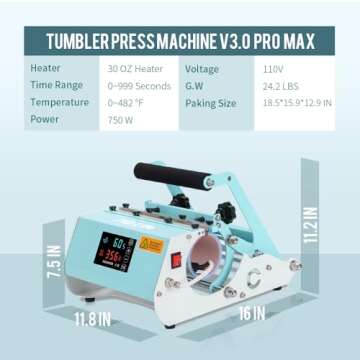 PYD Life 110 V Tumbler Heat Press Machine 30 OZ 20 OZ Mint Green Touch Screen for Sublimation Blanks Skinny Tumblers Mugs Cups Water Bottles,for Install 40 OZ Tumbler Press Attachment
