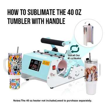 PYD Life 110 V Tumbler Heat Press Machine 30 OZ 20 OZ Mint Green Touch Screen for Sublimation Blanks Skinny Tumblers Mugs Cups Water Bottles,for Install 40 OZ Tumbler Press Attachment
