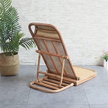 Kelendle 4-Gear Adjustable Folding Rattan Floor Chair Foldable Beach Chair Lazy Floor Chair Floor Lounge Chair Tatami Floor Chair for Home and Office Relaxation