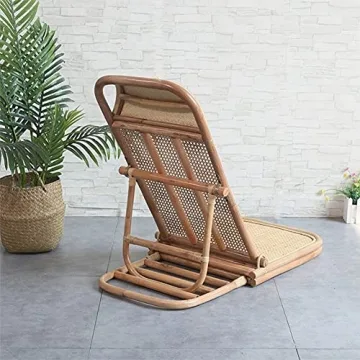 Kelendle 4-Gear Adjustable Folding Rattan Floor Chair Foldable Beach Chair Lazy Floor Chair Floor Lounge Chair Tatami Floor Chair for Home and Office Relaxation