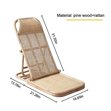 Kelendle 4-Gear Adjustable Folding Rattan Floor Chair Foldable Beach Chair Lazy Floor Chair Floor Lounge Chair Tatami Floor Chair for Home and Office Relaxation