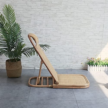Kelendle 4-Gear Adjustable Folding Rattan Floor Chair Foldable Beach Chair Lazy Floor Chair Floor Lounge Chair Tatami Floor Chair for Home and Office Relaxation