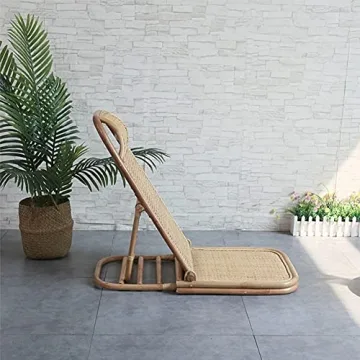 Kelendle 4-Gear Adjustable Folding Rattan Floor Chair Foldable Beach Chair Lazy Floor Chair Floor Lounge Chair Tatami Floor Chair for Home and Office Relaxation