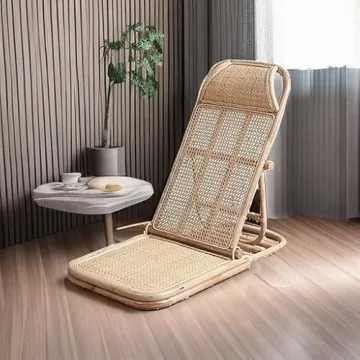 Kelendle 4-Gear Adjustable Folding Rattan Floor Chair Foldable Beach Chair Lazy Floor Chair Floor Lounge Chair Tatami Floor Chair for Home and Office Relaxation