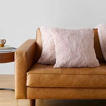 Amazon Basics Shaggy Long Faux Fur Throw Pillow Covers, 18"x18", Pack of 2 - Peach Blush
