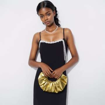 JENSVOIR Clutch Purse for Women - Gold Evening Clutch PU Leather Pleated Bag Designer Purse for Party Prom Wedding