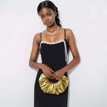 JENSVOIR Clutch Purse for Women - Gold Evening Clutch PU Leather Pleated Bag Designer Purse for Party Prom Wedding