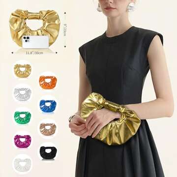 JENSVOIR Clutch Purse for Women - Gold Evening Clutch PU Leather Pleated Bag Designer Purse for Party Prom Wedding