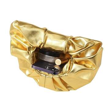 JENSVOIR Clutch Purse for Women - Gold Evening Clutch PU Leather Pleated Bag Designer Purse for Party Prom Wedding