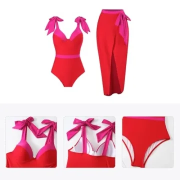 Floral One Piece Swimsuit with Cover Up Skirt - Women's Beachwear