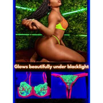 Kaei&Shi Sexy Bra And Panty Sets,Glow In The Dark Heart Embroidered Lace Lingerie For Women,Underwire G String Sheer Matching Two Piece Sexy Lingerie Set Boudoir Orange Small