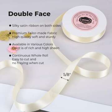 VATIN Double Face Deep Cream Satin Ribbon 5/8" Continuous 25 Yards,Cream Polyester Fabric Ribbon use for Bows Bouquet, Gift Wrapping, Floral Arrangement Wedding Decoration