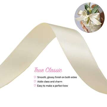 VATIN Double Face Deep Cream Satin Ribbon 5/8" Continuous 25 Yards,Cream Polyester Fabric Ribbon use for Bows Bouquet, Gift Wrapping, Floral Arrangement Wedding Decoration