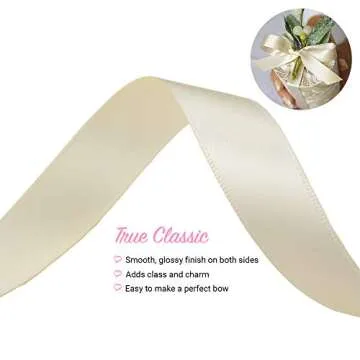 VATIN Double Face Deep Cream Satin Ribbon 5/8" Continuous 25 Yards,Cream Polyester Fabric Ribbon use for Bows Bouquet, Gift Wrapping, Floral Arrangement Wedding Decoration