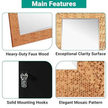 Naomi Home Mosaic Full Length Mirror – 66" L x 32" W Large Decorative Wall Mirror with Faux Wood F...