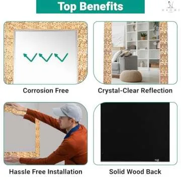 Naomi Home Mosaic Full Length Mirror – 66" L x 32" W Large Decorative Wall Mirror with Faux Wood Frame Tall Full Body Floor Mirror in Elegant Copper for Bedroom and Living Room