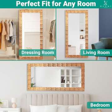 Naomi Home Mosaic Full Length Mirror – 66" L x 32" W Large Decorative Wall Mirror with Faux Wood Frame Tall Full Body Floor Mirror in Elegant Copper for Bedroom and Living Room