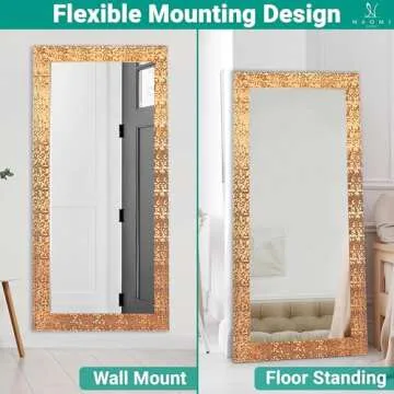 Naomi Home Mosaic Full Length Mirror – 66" L x 32" W Large Decorative Wall Mirror with Faux Wood Frame Tall Full Body Floor Mirror in Elegant Copper for Bedroom and Living Room