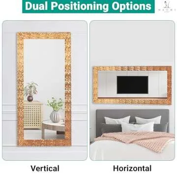 Naomi Home Mosaic Full Length Mirror – 66" L x 32" W Large Decorative Wall Mirror with Faux Wood Frame Tall Full Body Floor Mirror in Elegant Copper for Bedroom and Living Room