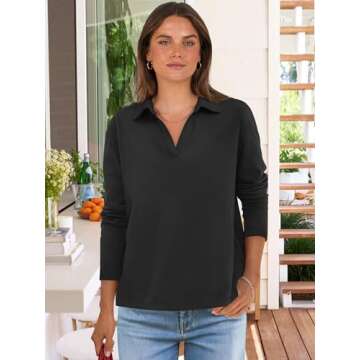 ANRABESS Women Long Sleeve Polo Shirts Casual V Neck Collared Boxy Fit Dressy Work Blouse Top Spring...