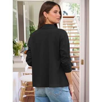 ANRABESS Women Long Sleeve Polo Shirts Casual V Neck Collared Boxy Fit Dressy Work Blouse Top Spring Outfits Black M