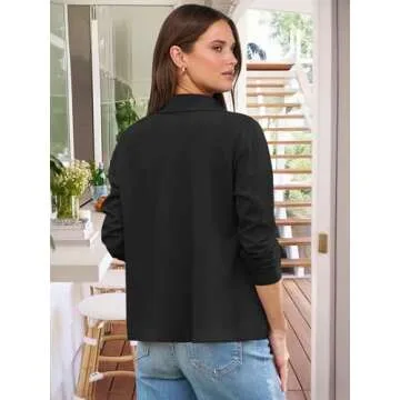 ANRABESS Women Long Sleeve Polo Shirts Casual V Neck Collared Boxy Fit Dressy Work Blouse Top Spring Outfits Black M